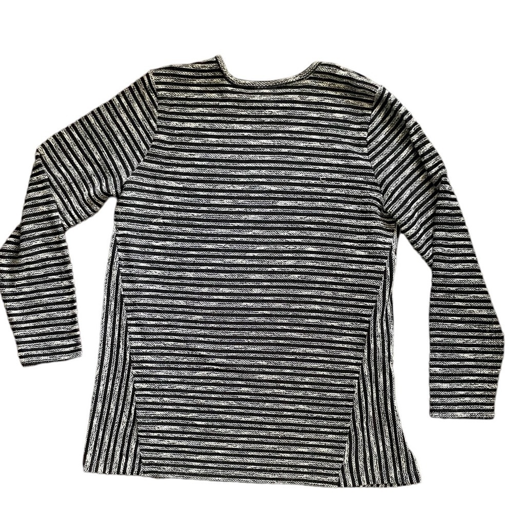 J JILL Women’s long sleeve beige black striped cotton blend textured topSize M - Picture 7 of 9